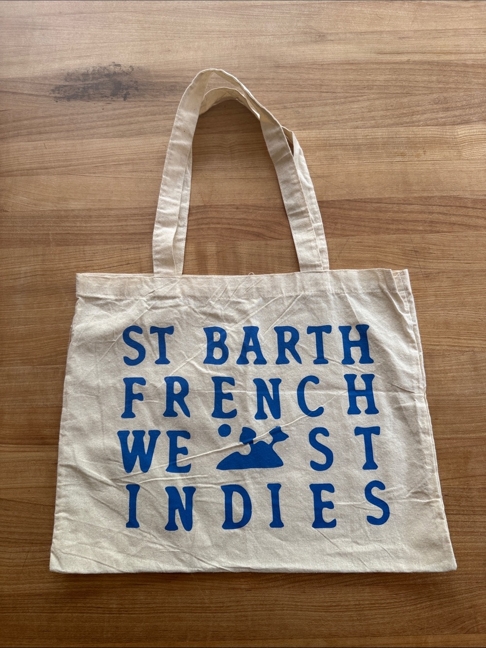 St Barth French West Indies Canvas Tote - Blue on Natural